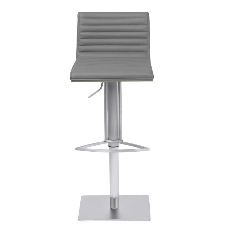Café Adjustable Metal Barstool in Gray Faux Leather with Brushed Stainless Steel Finish and Gray Walnut Wood Back - Furniture City (CA)l