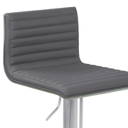 Café Adjustable Metal Barstool in Gray Faux Leather with Brushed Stainless Steel Finish and Gray Walnut Wood Back - Furniture City (CA)l