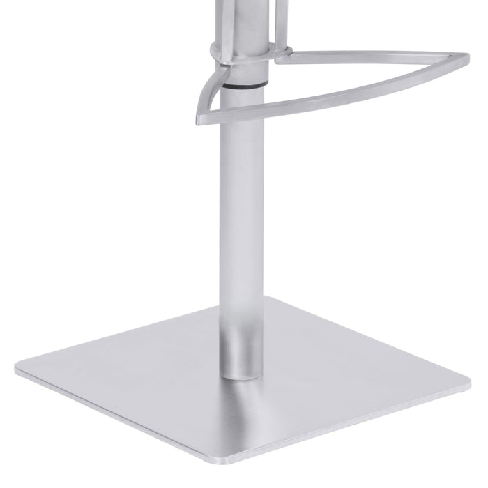 Café Adjustable Metal Barstool in Gray Faux Leather with Brushed Stainless Steel Finish and Gray Walnut Wood Back