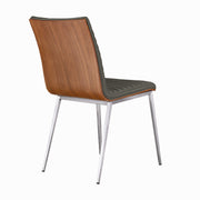Café Brushed Stainless Steel Dining Chair in Gray Faux Leather with Walnut Back - Set of 2 - Furniture City (CA)l