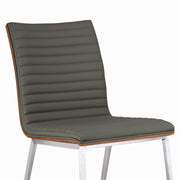 Café Brushed Stainless Steel Dining Chair in Gray Faux Leather with Walnut Back - Set of 2 - Furniture City (CA)l