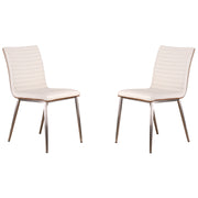 Café Brushed Stainless Steel Dining Chair in White Faux Leather with Walnut Back - Set of 2 - Furniture City (CA)l