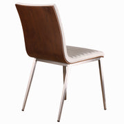 Café Brushed Stainless Steel Dining Chair in White Faux Leather with Walnut Back - Set of 2 - Furniture City (CA)l