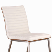 Café Brushed Stainless Steel Dining Chair in White Faux Leather with Walnut Back - Set of 2 - Furniture City (CA)l