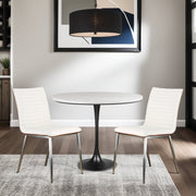 Café Brushed Stainless Steel Dining Chair in White Faux Leather with Walnut Back - Set of 2 - Furniture City (CA)l