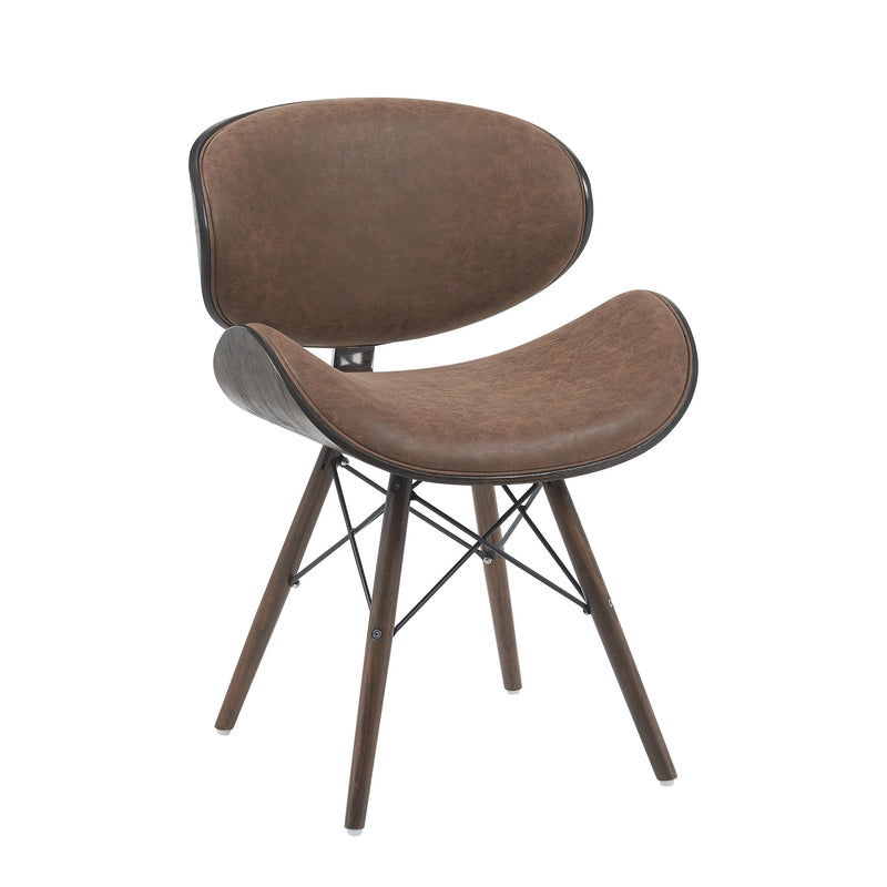 Cassie Mid-Century Upholstered Dining Chair in Espresso Oak Finish with Vintage Dark Brown Faux Leather Seat - Furniture City (CA)l
