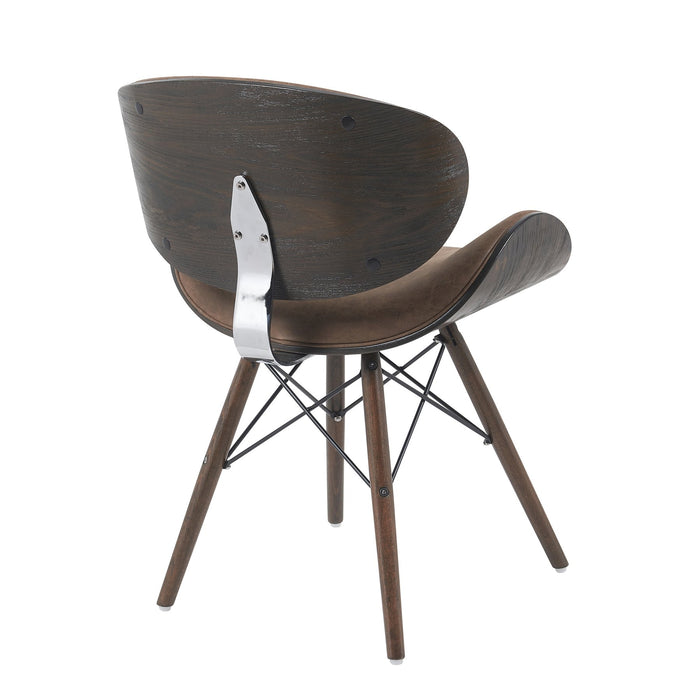 Cassie Mid-Century Upholstered Dining Chair in Espresso Oak Finish with Vintage Dark Brown Faux Leather Seat