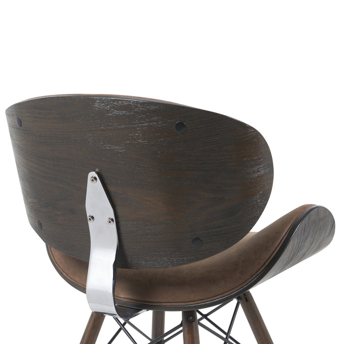 Cassie Mid-Century Upholstered Dining Chair in Espresso Oak Finish with Vintage Dark Brown Faux Leather Seat