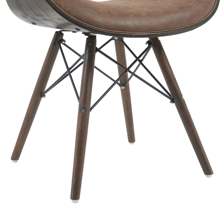 Cassie Mid-Century Upholstered Dining Chair in Espresso Oak Finish with Vintage Dark Brown Faux Leather Seat