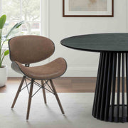 Cassie Mid-Century Upholstered Dining Chair in Espresso Oak Finish with Vintage Dark Brown Faux Leather Seat - Furniture City (CA)l