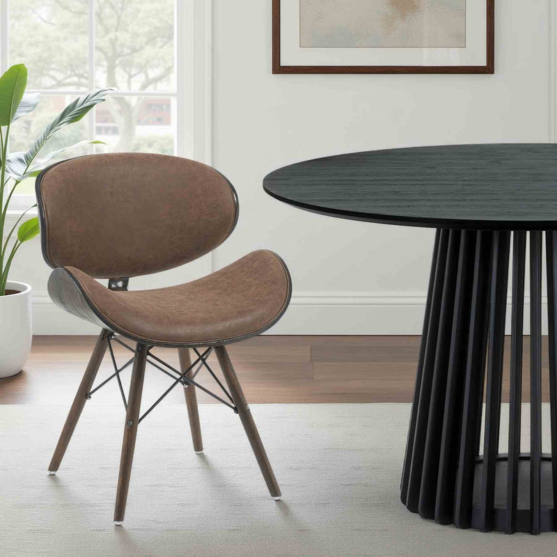 Cassie Mid-Century Upholstered Dining Chair in Espresso Oak Finish with Vintage Dark Brown Faux Leather Seat - Furniture City (CA)l