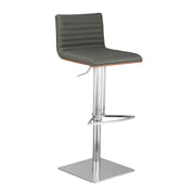 Café Adjustable Height Swivel Gray Faux Leather and Walnut Wood Bar Stool with Brushed Stainless Steel Base - Furniture City (CA)l