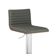 Café Adjustable Height Swivel Gray Faux Leather and Walnut Wood Bar Stool with Brushed Stainless Steel Base - Furniture City (CA)l