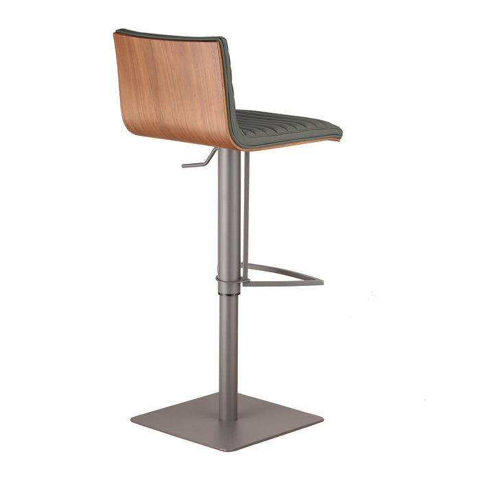 Café Adjustable Height Swivel Gray Faux Leather and Walnut Wood Bar Stool with Gray Metal Base