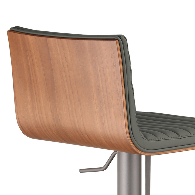 Café Adjustable Height Swivel Gray Faux Leather and Walnut Wood Bar Stool with Gray Metal Base - Furniture City (CA)l