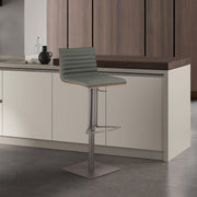 Café Adjustable Height Swivel Gray Faux Leather and Walnut Wood Bar Stool with Gray Metal Base - Furniture City (CA)l