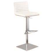 Café Adjustable Height Swivel White Faux Leather and Walnut Bar Stool with Brushed Stainless Steel Base - Furniture City (CA)l