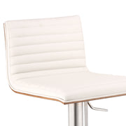 Café Adjustable Height Swivel White Faux Leather and Walnut Bar Stool with Brushed Stainless Steel Base - Furniture City (CA)l