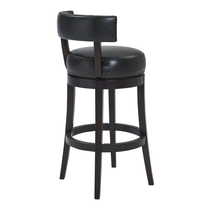 Corbin 26" Counter Height Swivel Onyx Faux Leather and Espresso Wood Bar Stool
