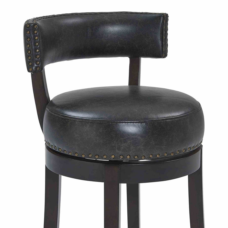 Corbin 30" Bar Height Swivel Onyx Faux Leather and Espresso Wood Bar Stool - Furniture City (CA)l