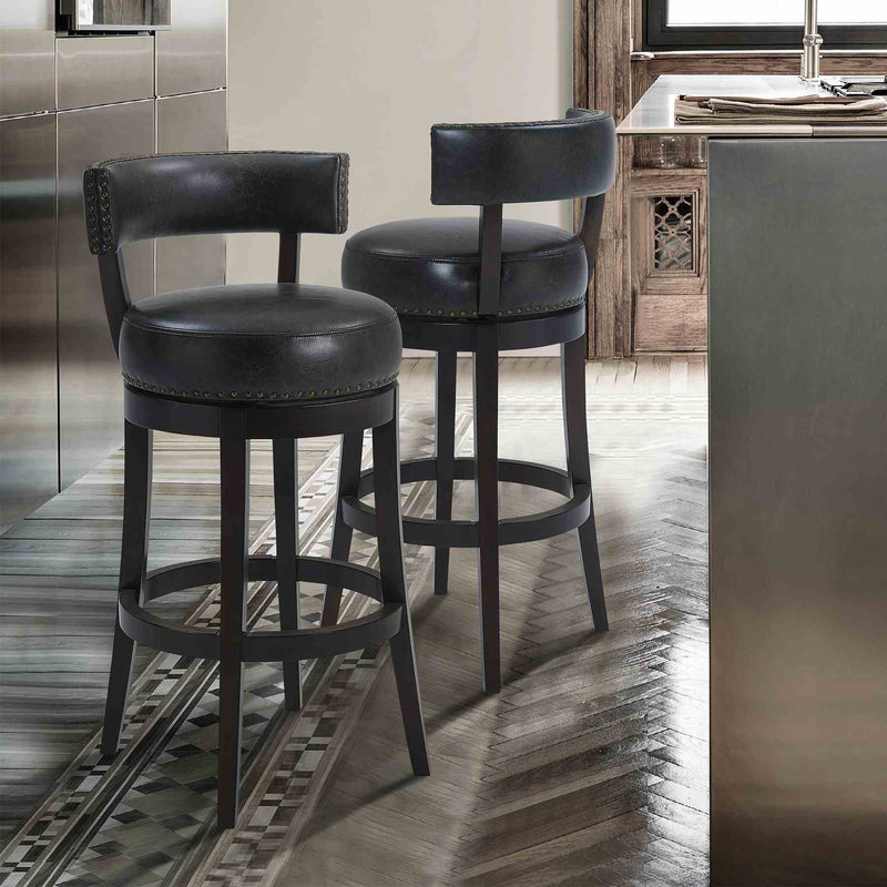 Corbin 30" Bar Height Swivel Onyx Faux Leather and Espresso Wood Bar Stool - Furniture City (CA)l