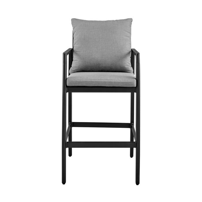 Cayman Outdoor Patio Counter Height Bar Stool in Aluminum with Gray Cushions