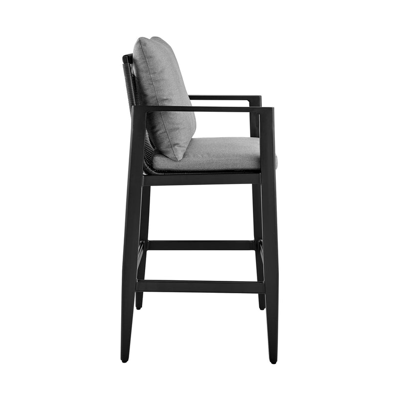 Cayman Outdoor Patio Counter Height Bar Stool in Aluminum with Gray Cushions - Furniture City (CA)l
