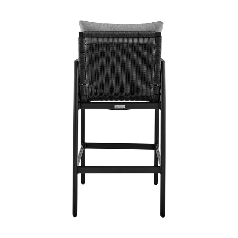 Cayman Outdoor Patio Counter Height Bar Stool in Aluminum with Gray Cushions - Furniture City (CA)l
