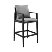 Cayman Outdoor Patio Bar Stool in Aluminum with Gray Cushions - Furniture City (CA)l