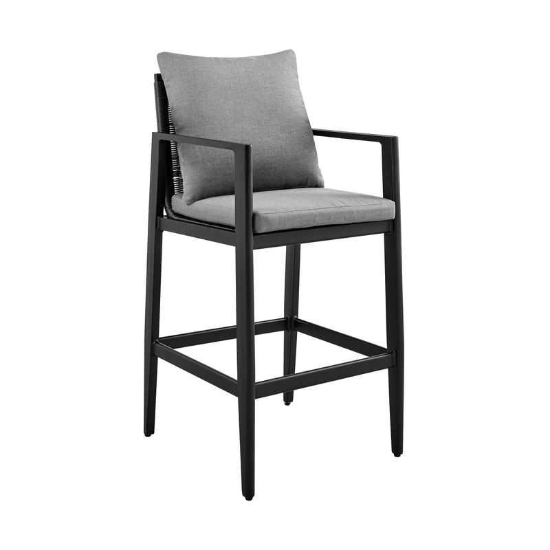 Cayman Outdoor Patio Bar Stool in Aluminum with Gray Cushions - Furniture City (CA)l