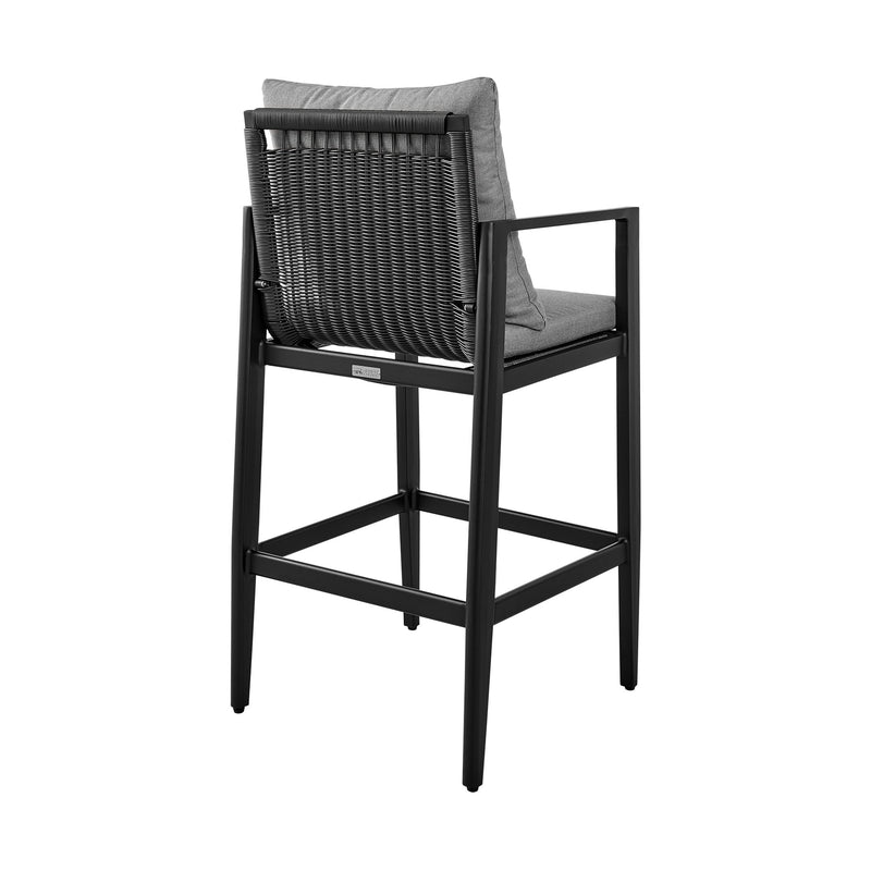 Cayman Outdoor Patio Bar Stool in Aluminum with Gray Cushions - Furniture City (CA)l