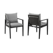 Cayman Outdoor Patio Dining Chairs with Arms in Aluminum with Gray Cushions - Set of 2 - Furniture City (CA)l