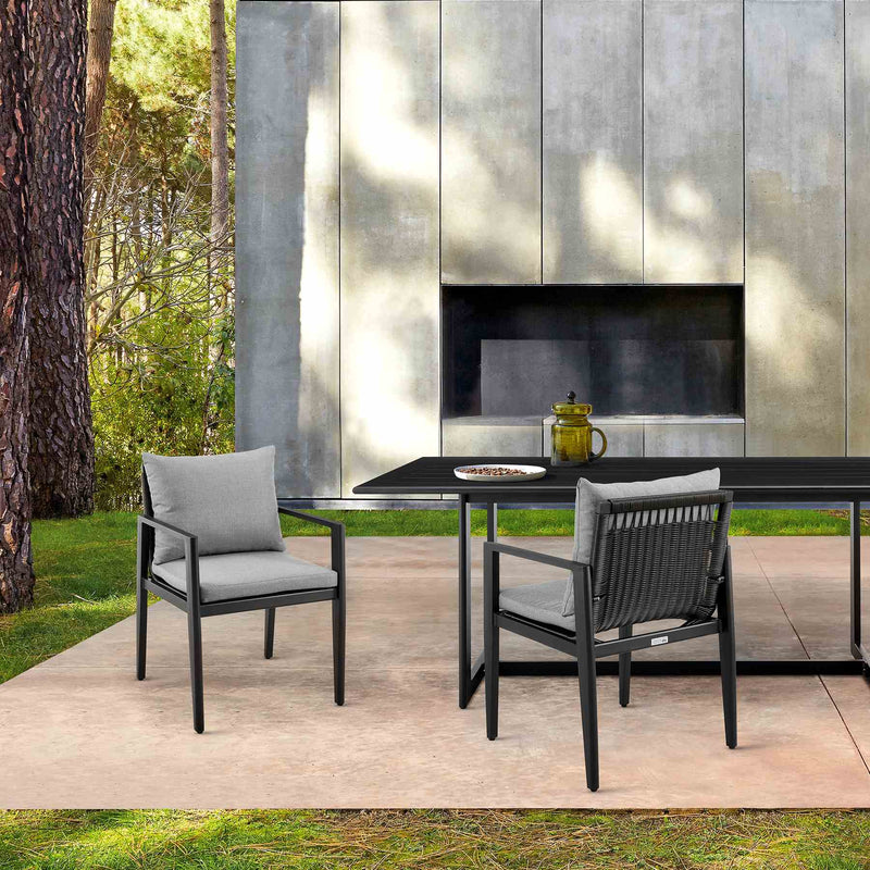 Cayman Outdoor Patio Dining Chairs with Arms in Aluminum with Gray Cushions - Set of 2 - Furniture City (CA)l