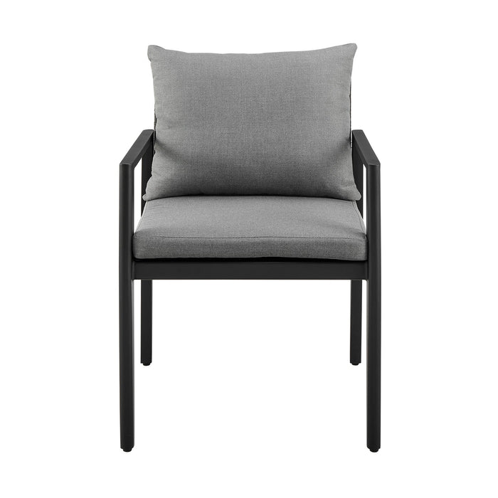 Cayman Outdoor Patio Dining Chairs with Arms in Aluminum with Gray Cushions - Set of 2