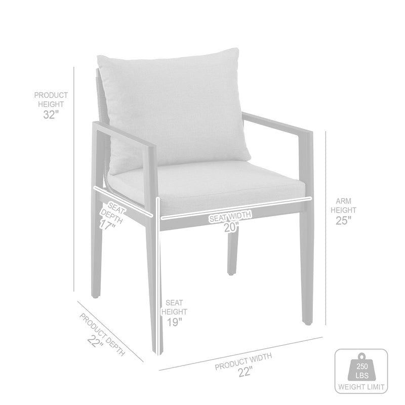 Cayman Outdoor Patio Dining Chairs with Arms in Aluminum with Gray Cushions - Set of 2 - Furniture City (CA)l
