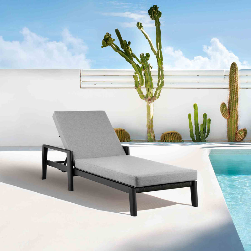 Cayman Outdoor Patio Adjustable Chaise Lounge Chair in Aluminum with Gray Cushions - Furniture City (CA)l