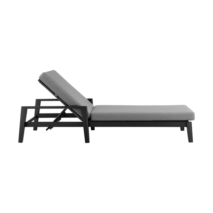 Cayman Outdoor Patio Adjustable Chaise Lounge Chair in Aluminum with Gray Cushions