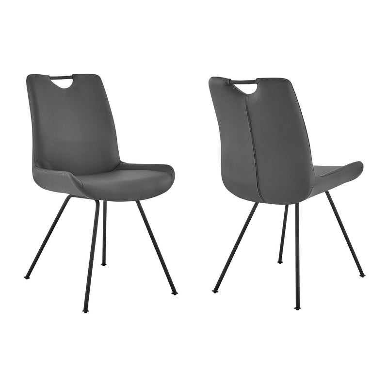 Coronado Contemporary Dining Chair in Gray Powder Coated Finish and Gray Faux Leather - Set of 2 - Furniture City (CA)l