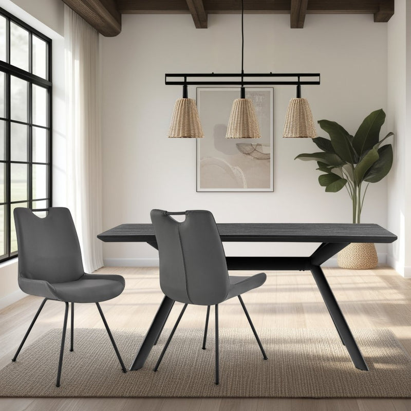 Coronado Contemporary Dining Chair in Gray Powder Coated Finish and Gray Faux Leather - Set of 2 - Furniture City (CA)l
