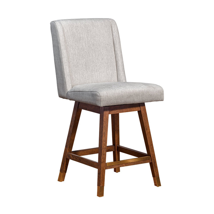 Constantine Swivel Counter Stool in Brown Oak Wood Finish with Beige Fabric