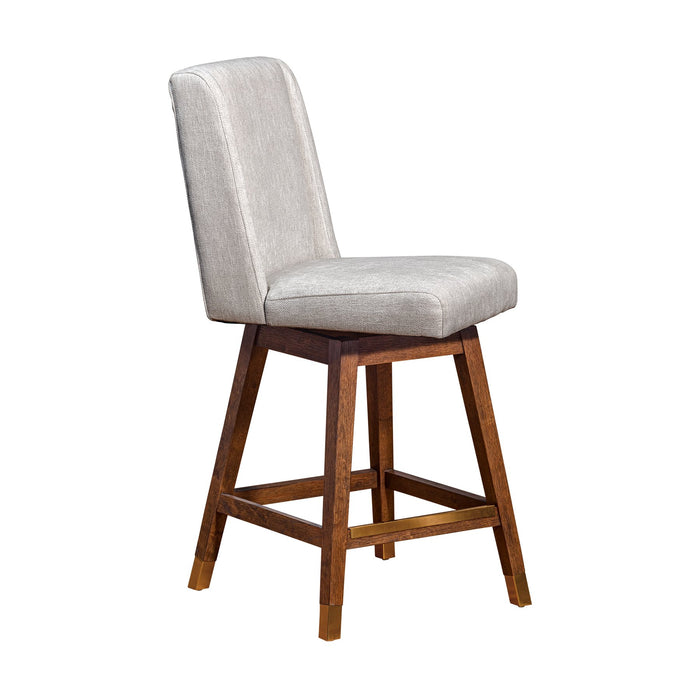 Constantine Swivel Counter Stool in Brown Oak Wood Finish with Beige Fabric