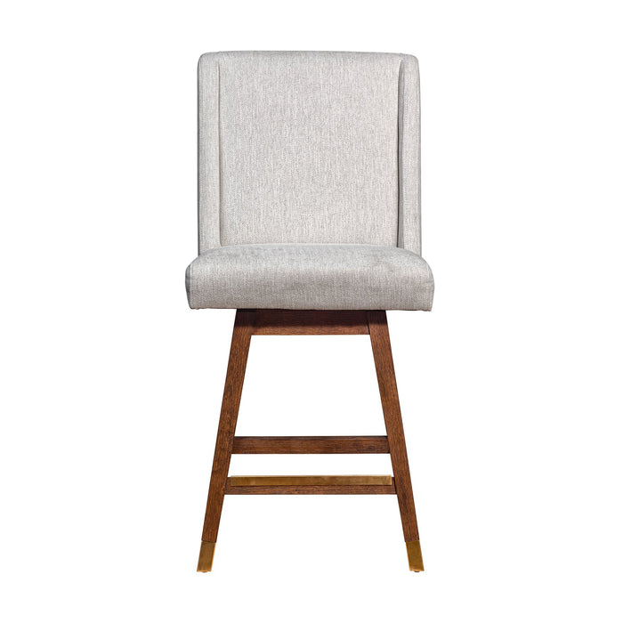 Constantine Swivel Counter Stool in Brown Oak Wood Finish with Beige Fabric