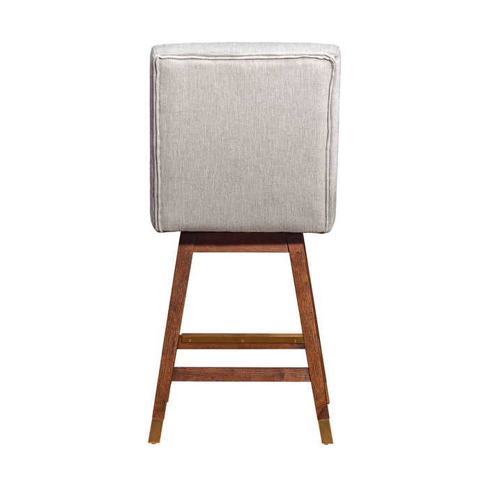 Constantine Swivel Counter Stool in Brown Oak Wood Finish with Beige Fabric
