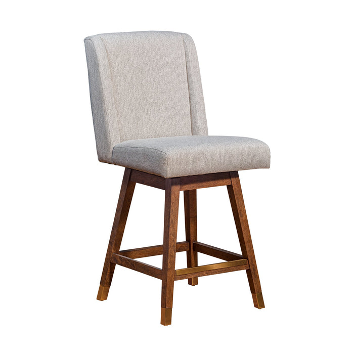 Constantine Swivel Counter Stool in Brown Oak Wood Finish with Taupe Fabric