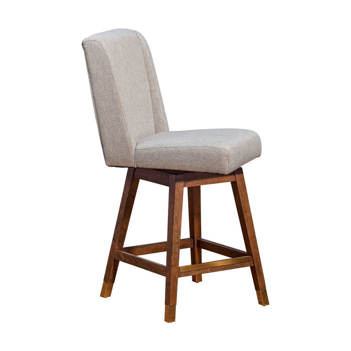 Constantine Swivel Counter Stool in Brown Oak Wood Finish with Taupe Fabric