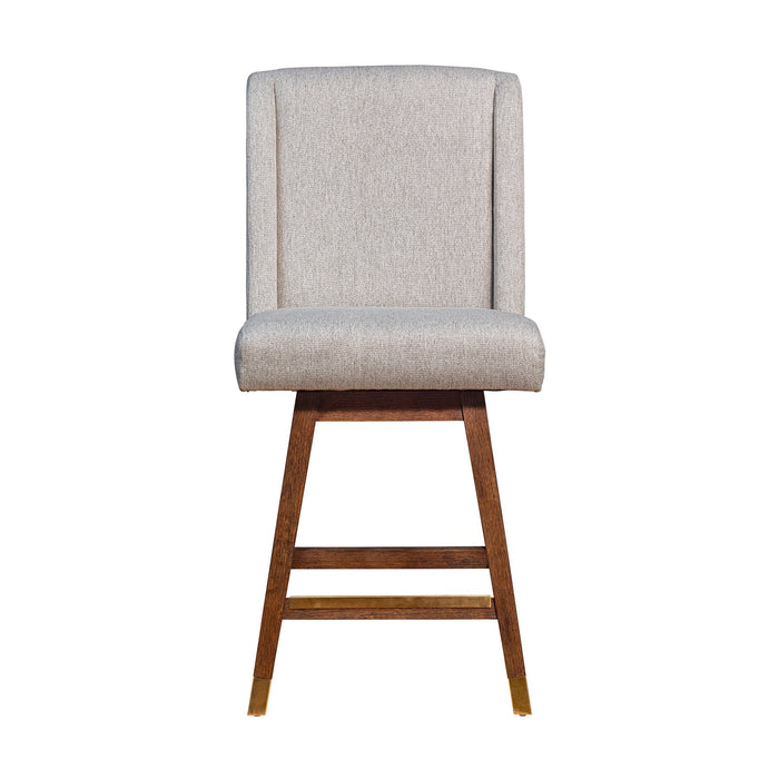 Constantine Swivel Counter Stool in Brown Oak Wood Finish with Taupe Fabric