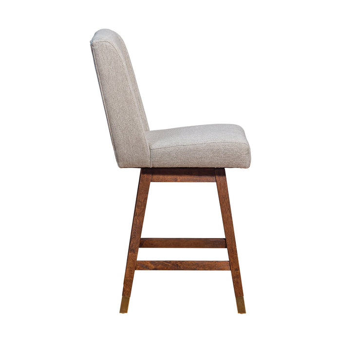 Constantine Swivel Counter Stool in Brown Oak Wood Finish with Taupe Fabric