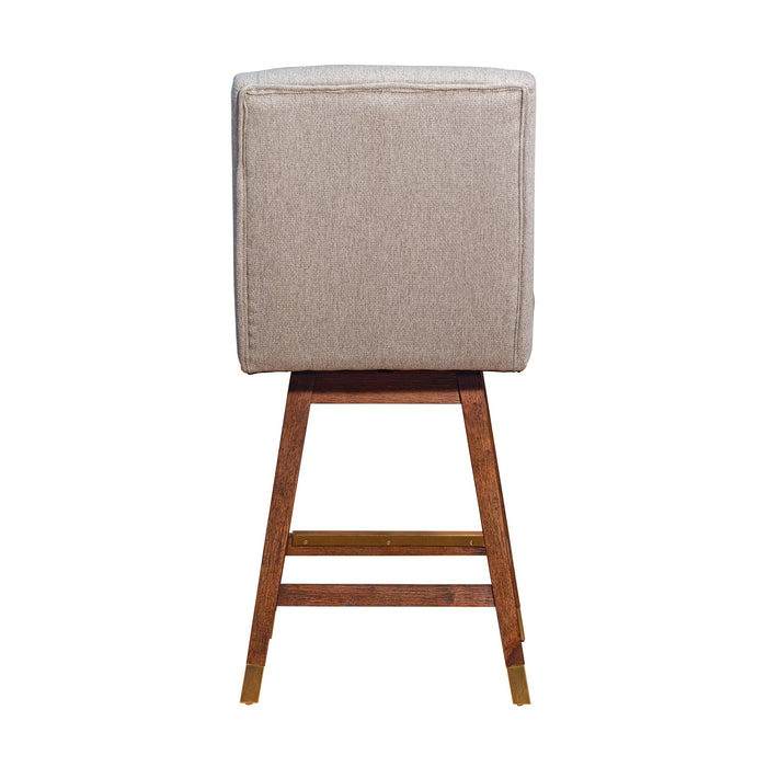 Constantine Swivel Counter Stool in Brown Oak Wood Finish with Taupe Fabric