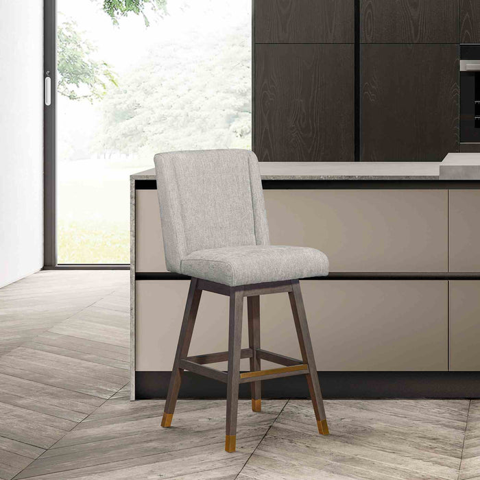 Constantine Swivel Counter Stool in Gray Oak Wood Finish with Mocha Fabric