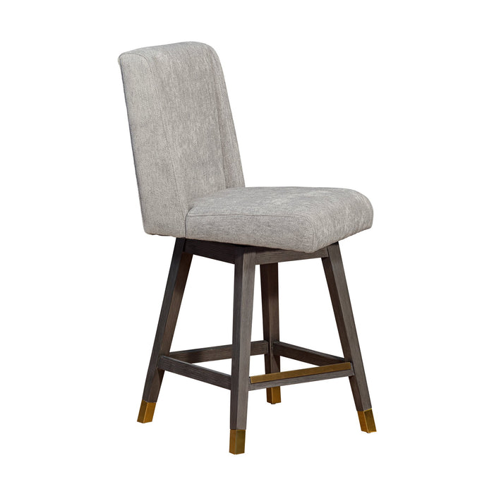 Constantine Swivel Counter Stool in Gray Oak Wood Finish with Mocha Fabric